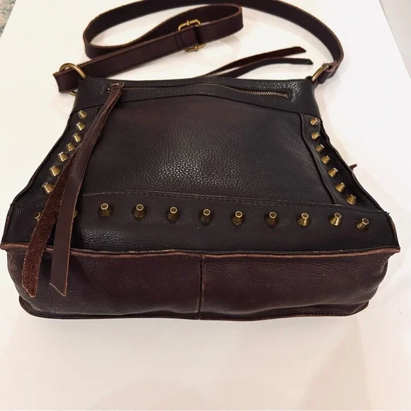 Lucky Brand Brown on Brown Studded Leather Crossbody Bag - Picture 8 of 10